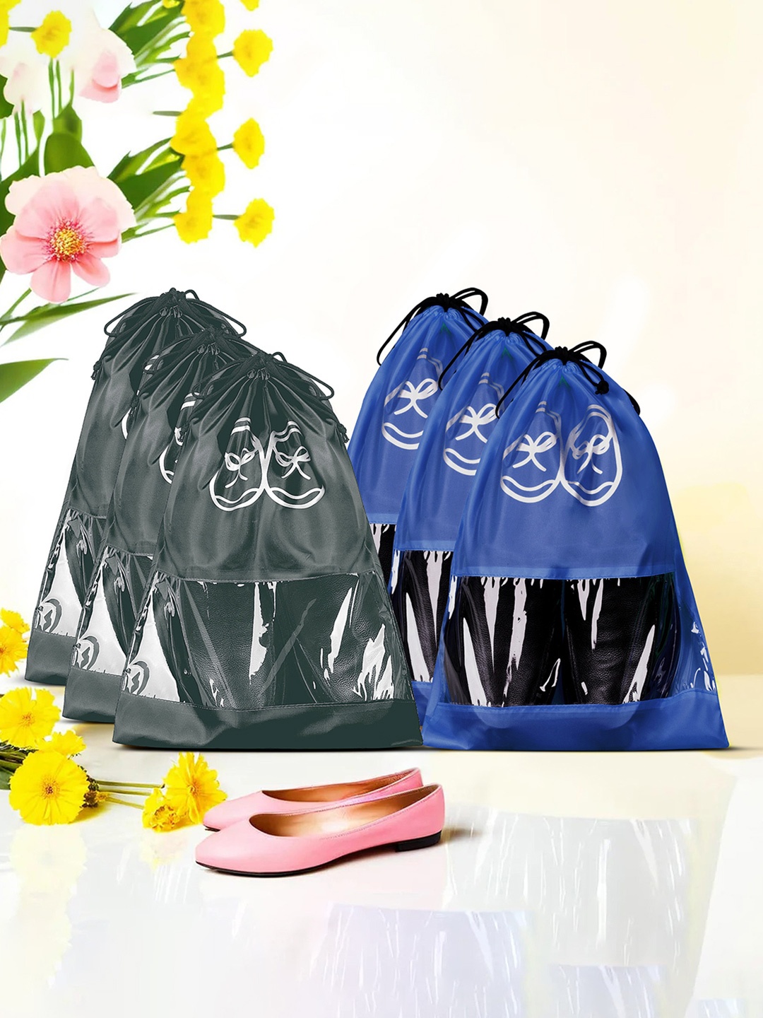 

Kuber Industries Set Of 6 Non Woven Shoe Bags, Blue