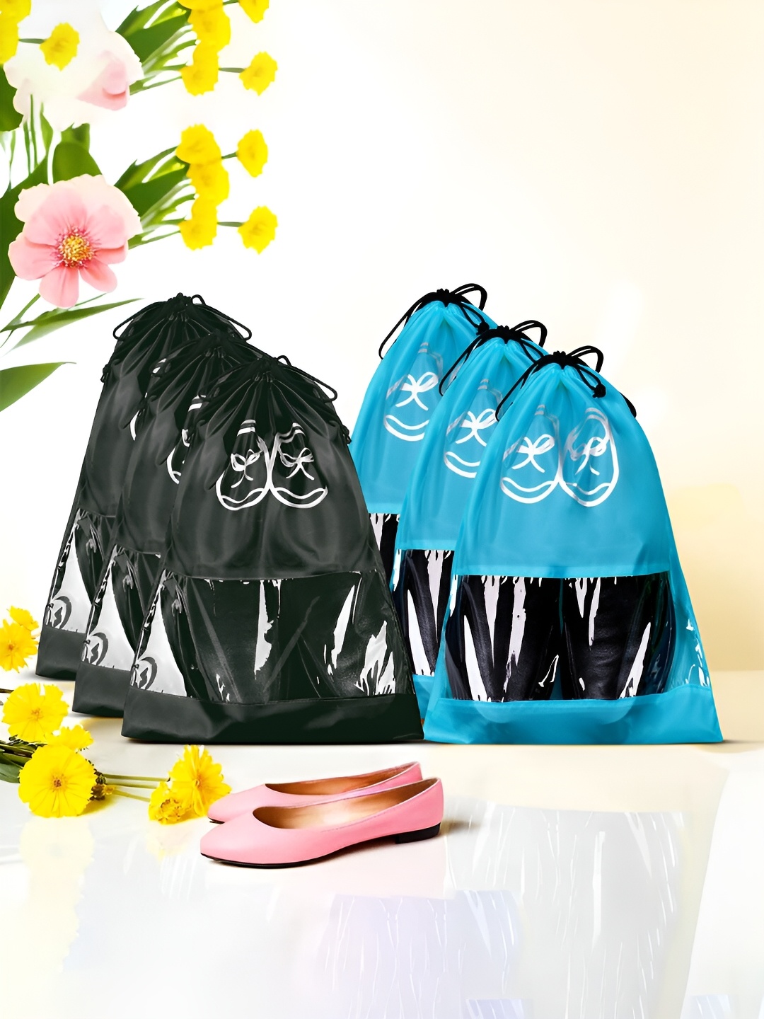 

Kuber Industries 6 Pcs Shoe Cover Bags With Transparent Window, Blue