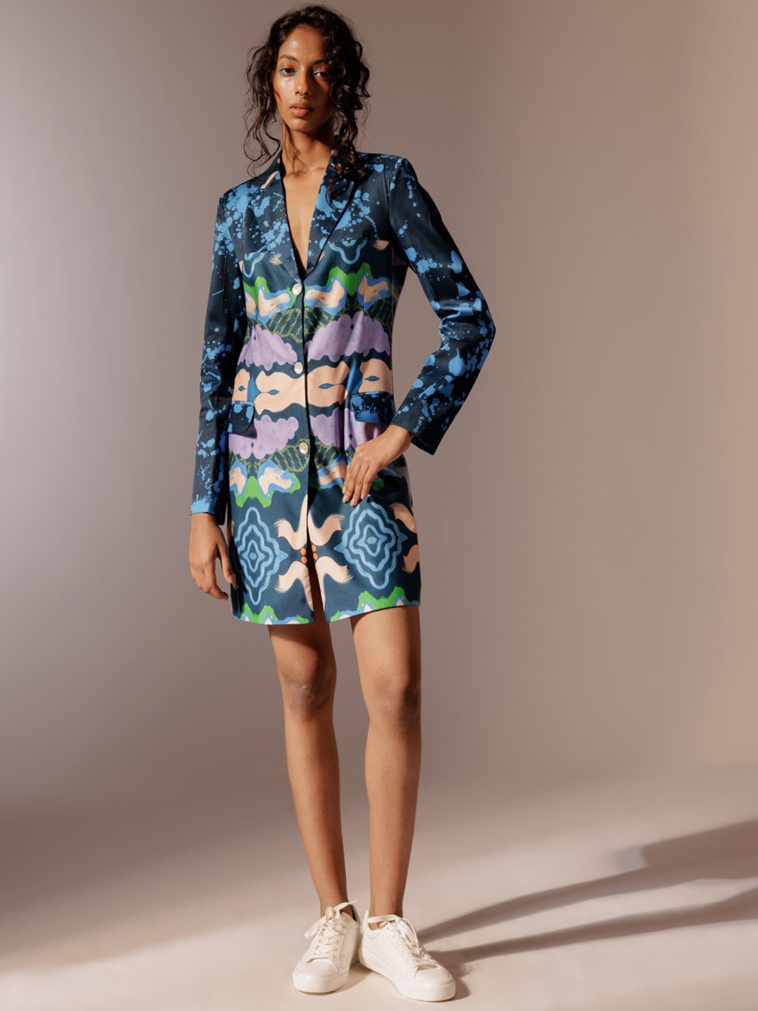 

Advait Printed Long Sleeve Single-Breasted Blazer, Blue