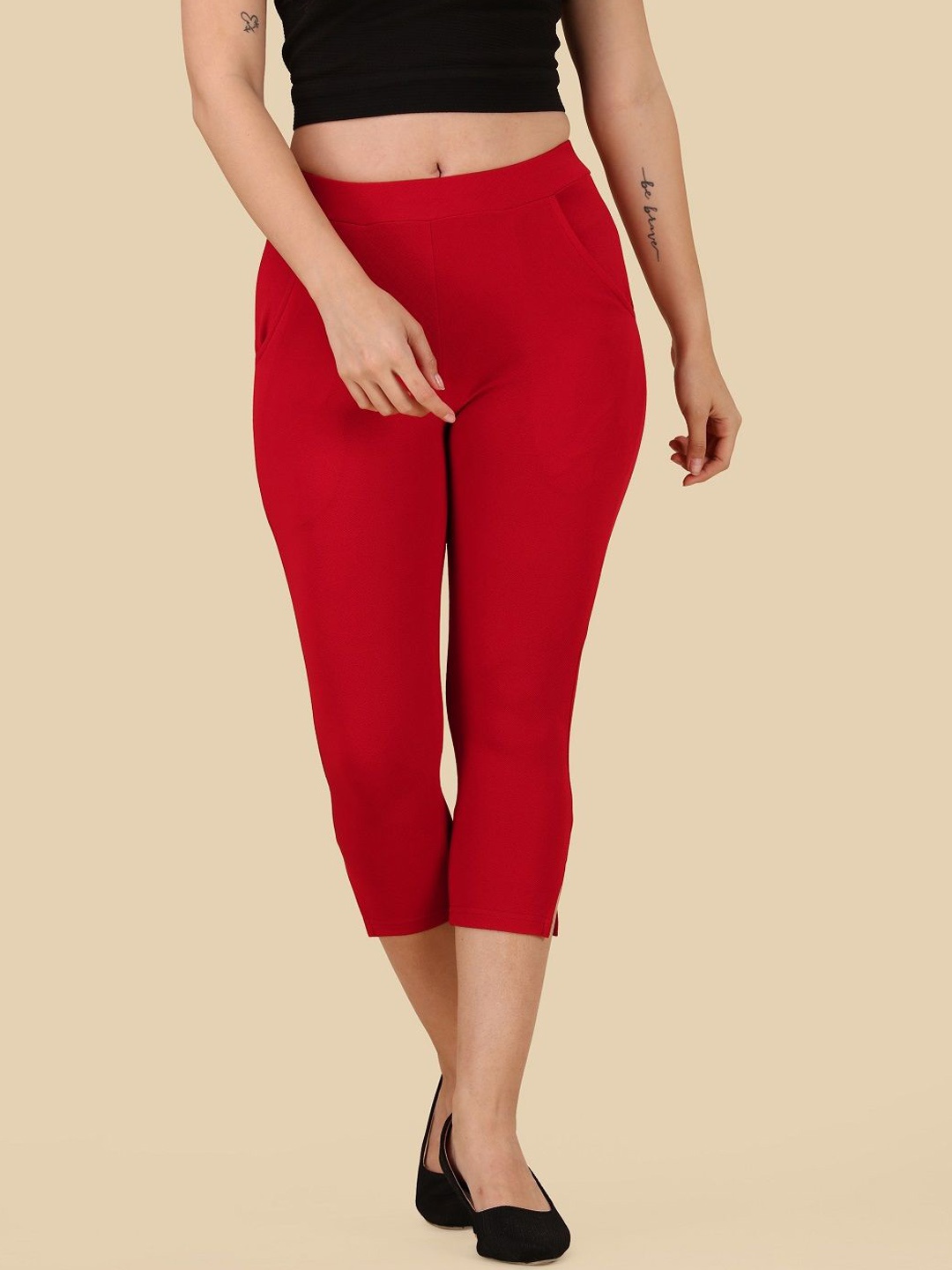

KALINI Women Relaxed Mid-Rise Cropped Regular Trouser, Red