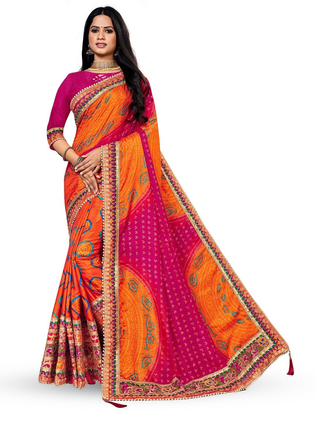 

TINA FASHION Bandhani Embroidered Bandhani Saree, Pink