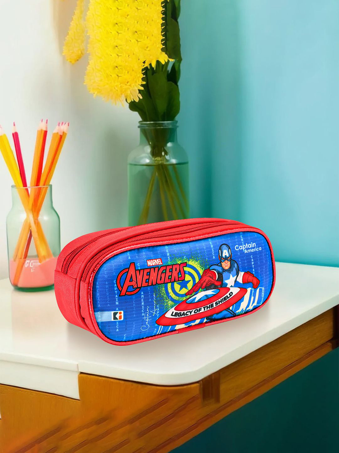 

Kuber Industries Blue & Yellow 2 Pieces Marvel Captain America Printed Pencil Stationery