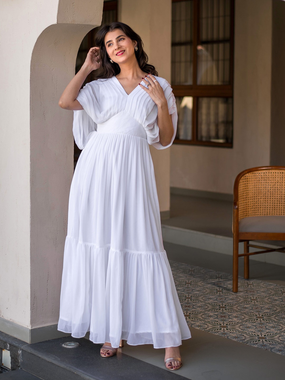 

Label Shaurya Sanadhya Extended Sleeves Maxi Dress, White