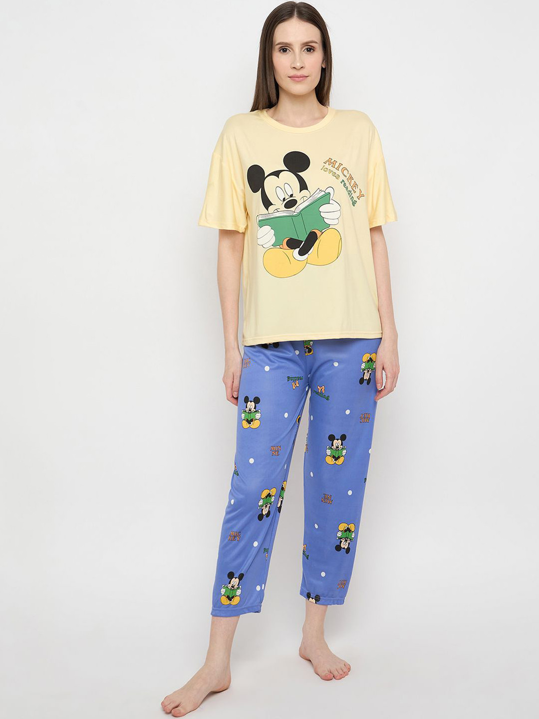 

Camey Mickey Mouse Printed Cotton Night Suit, Yellow