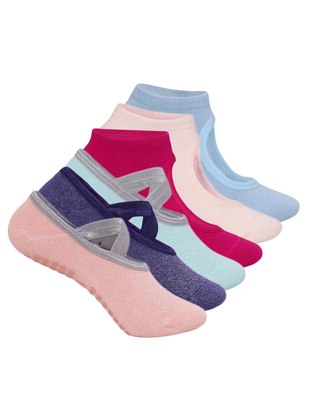 

Mint & Oak Women Pack Of 6 Patterned Moisture Wicking Odour-Free Ankle Length Yoga Socks, Pink