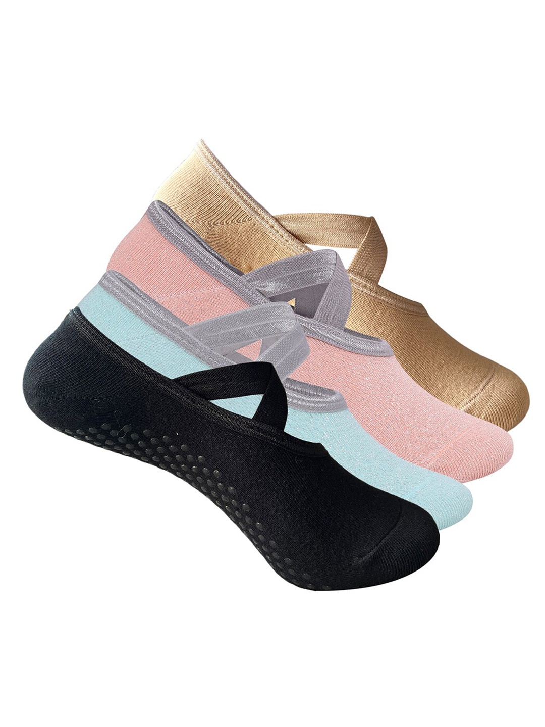 

Mint & Oak Women Patterned Pilates Pack of 4 Ankle-Length Socks, Black
