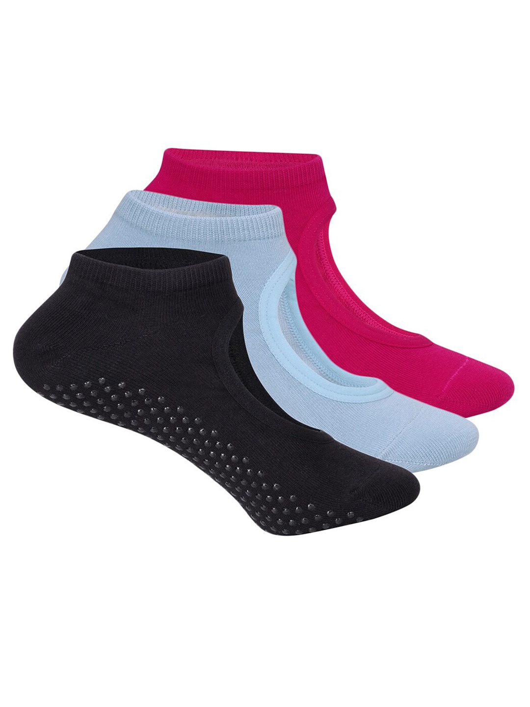 

Mint & Oak Women Pack Of 3 Patterned Moisture Wicking Odour-Free Ankle Length Yoga Socks, Pink