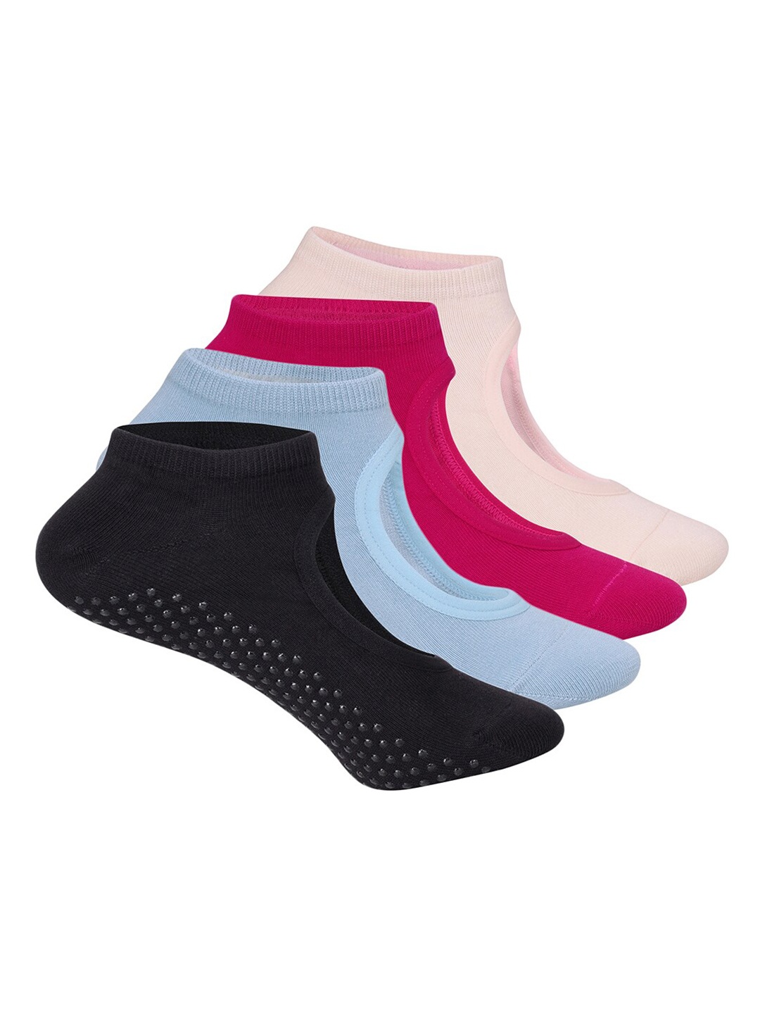 

Mint & Oak Women Pack Of 4 Patterned Moisture Wicking Odour-Free Ankle Length Yoga Socks, Pink