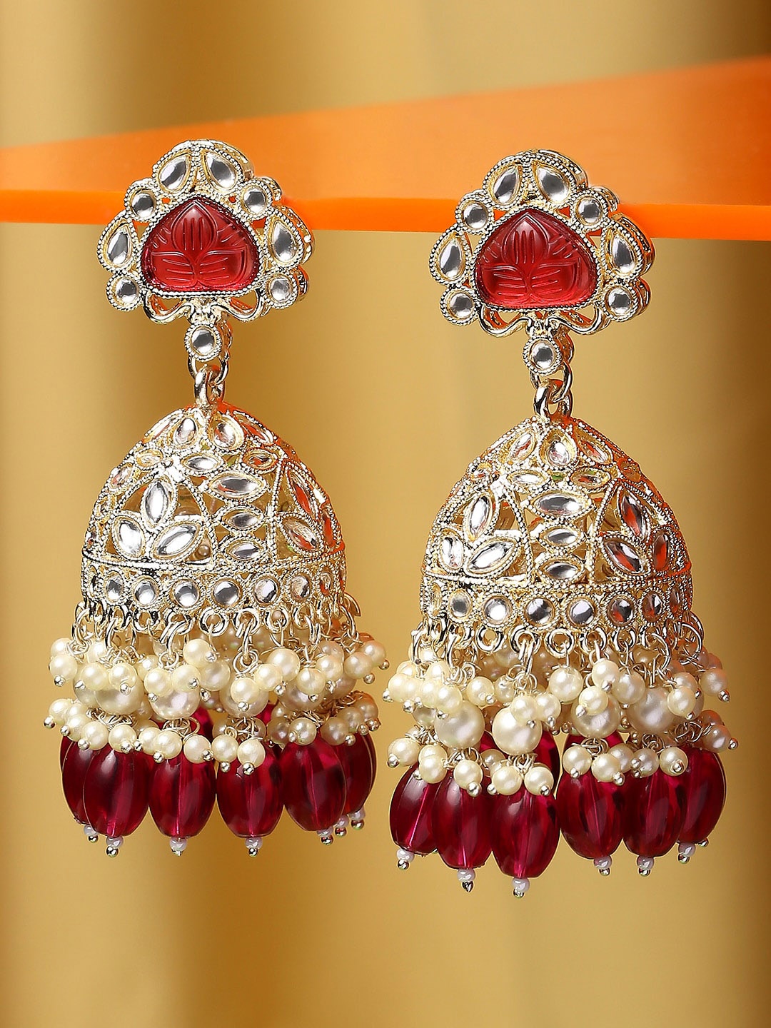 

OOMPH Women Dome Shaped Jhumkas Earrings, Red
