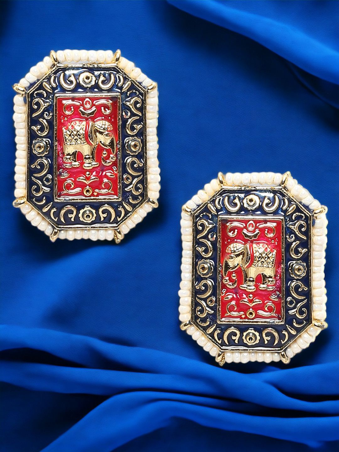 

OOMPH Contemporary Kundan & Cubic Zirconia Studs Earrings, Blue