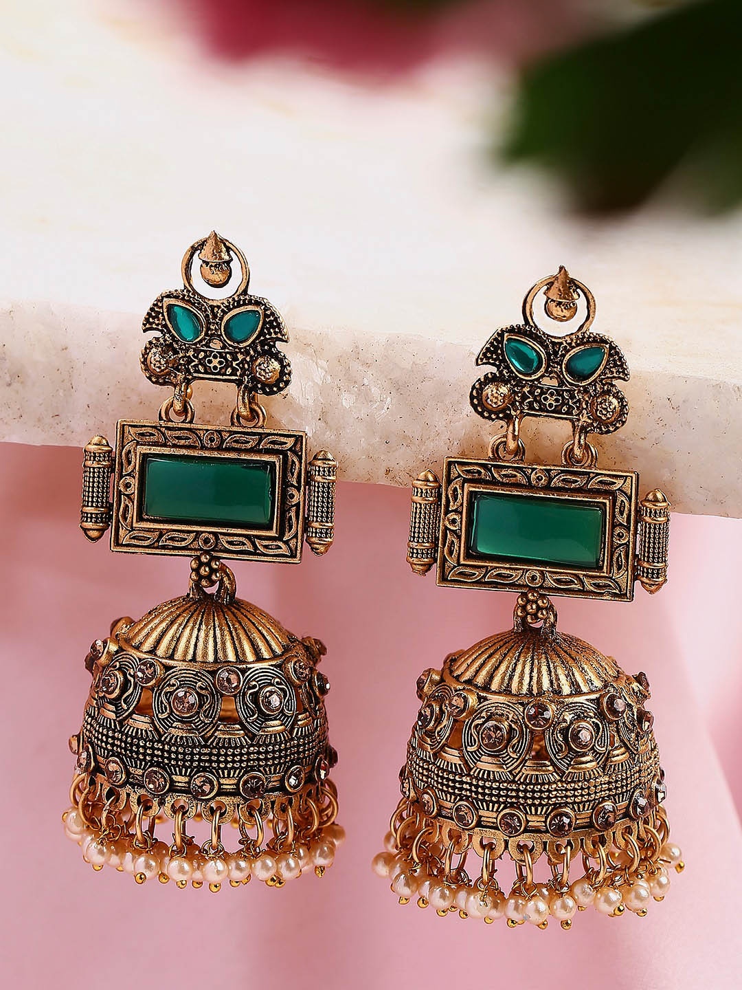 

OOMPH Stones Studded Dome Shaped Jhumkas, Gold