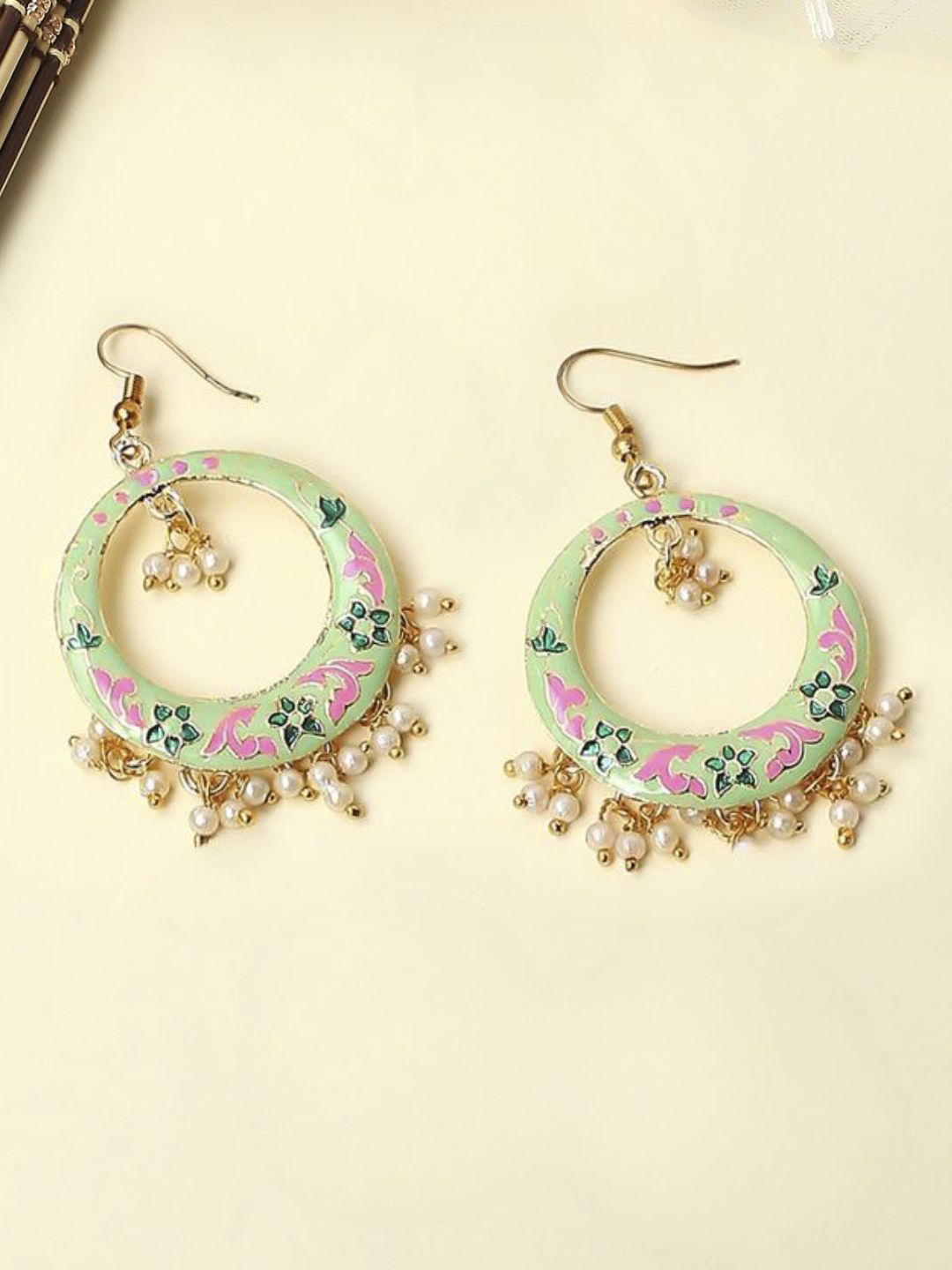 

OOMPH Floral Meenakari Chandbalis, Green