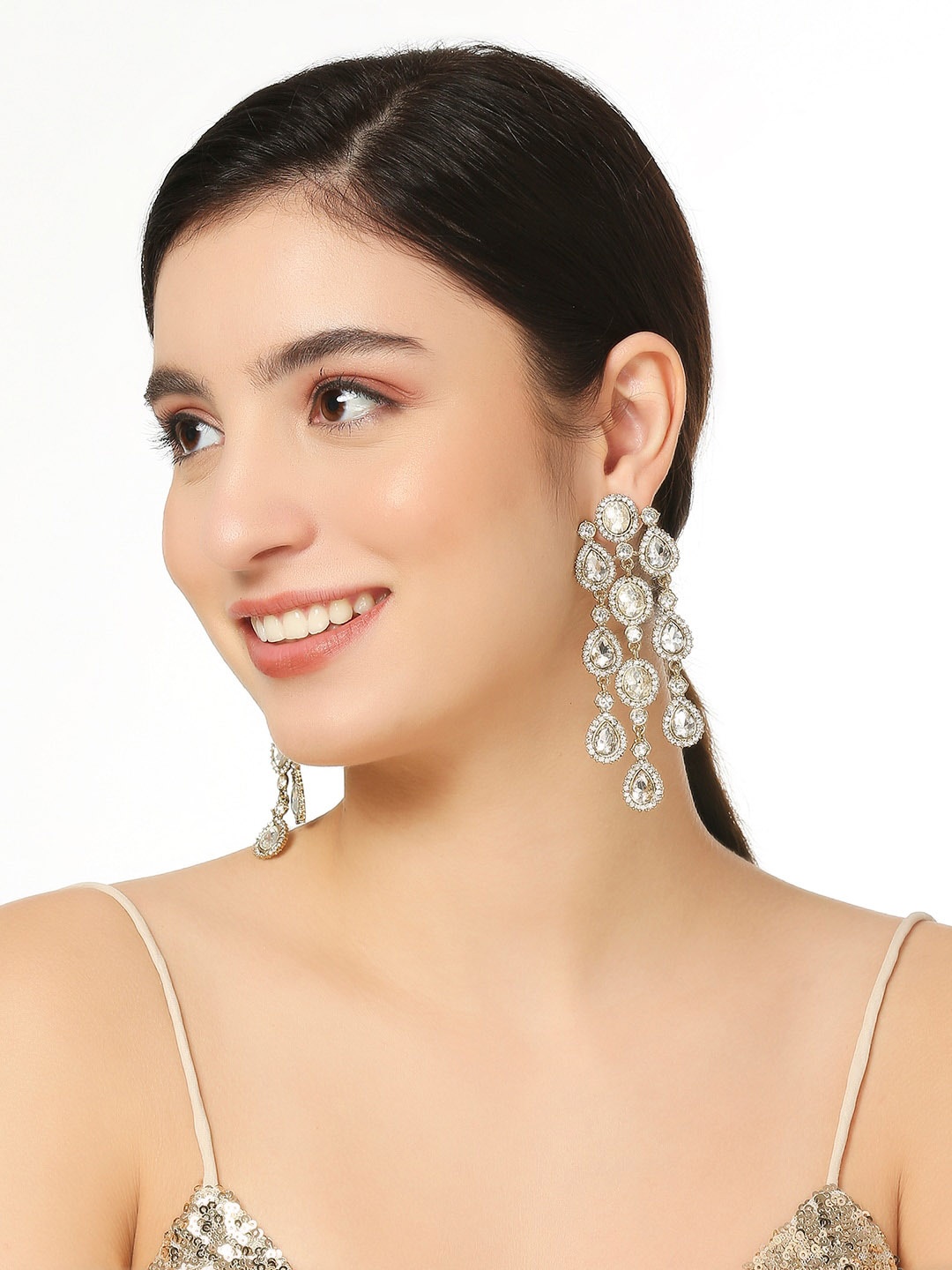 

OOMPH Contemporary Chandelier Crystals Drop Earrings, Silver