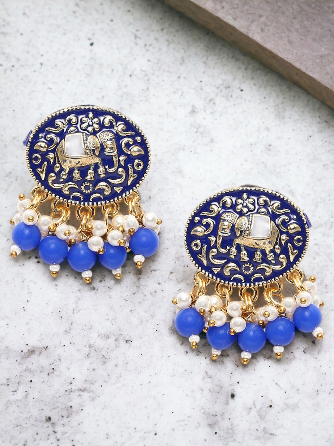 

OOMPH Artificial Stones Studded & Beaded Animal Shaped Drop Earrings, Blue