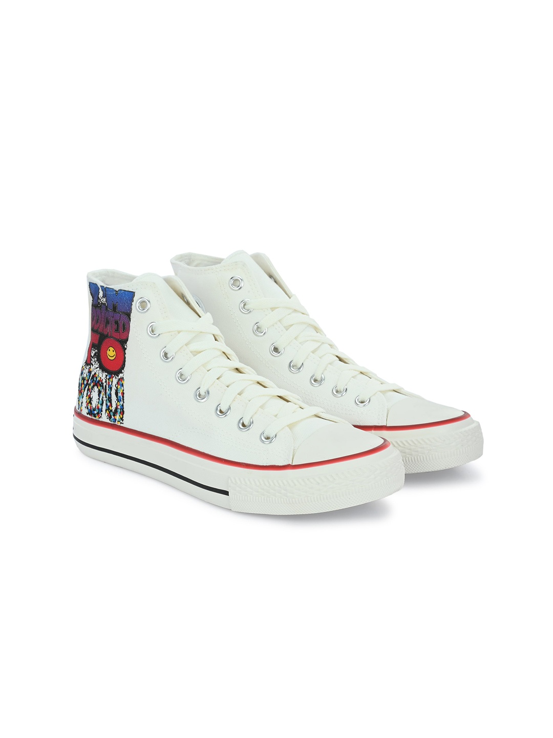 

CROWCIA LONDON Women Printed High-Top Lightweight Canvas Sneakers, White