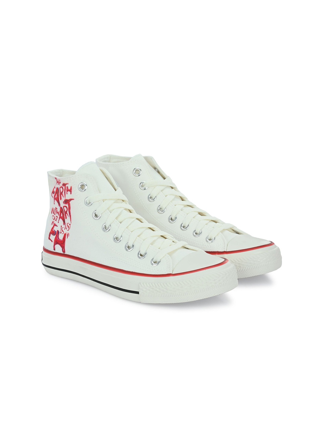 

CROWCIA LONDON Women Slogan EH Printed Lightweight High-Top Canvas Sneakers, White