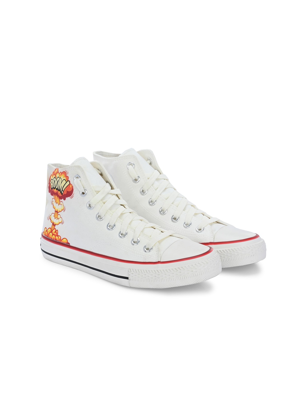 

CROWCIA LONDON Women Printed Round Toe Lightweight Canvas Sneakers, White