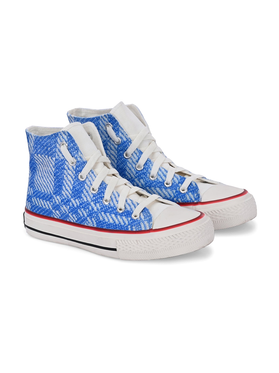 

CROWCIA LONDON Women Printed Round Toe Lightweight Canvas Sneakers, Blue