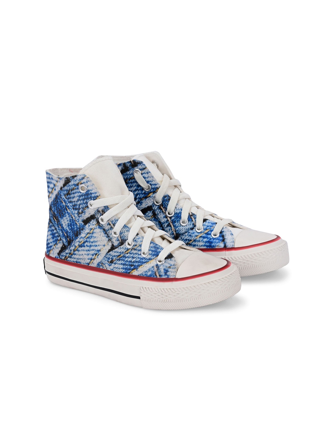 

CROWCIA LONDON Women Printed Round Toe Lightweight Canvas Sneakers, Blue