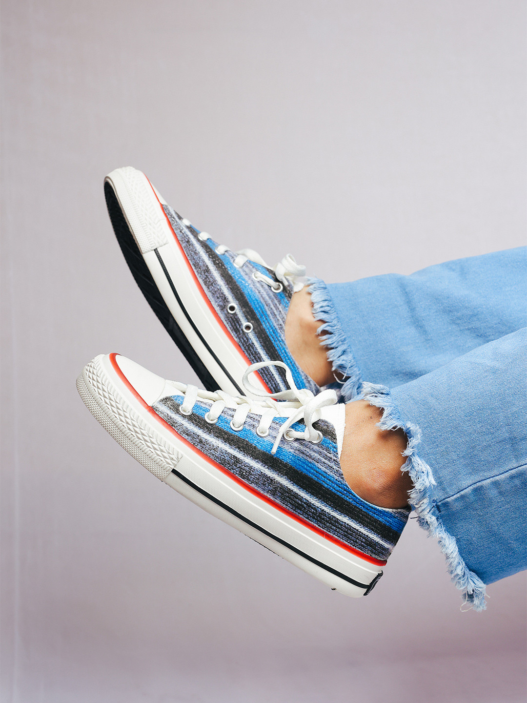 

CROWCIA LONDON Women Striped Lightweight Canvas Sneakers, Multi