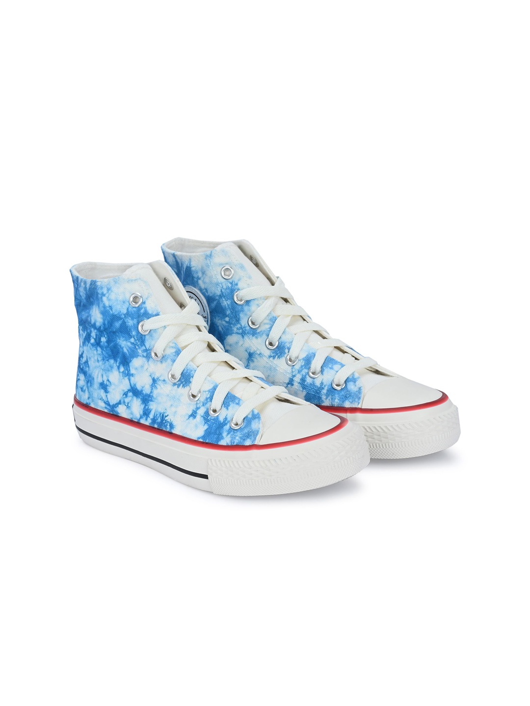 

CROWCIA LONDON Women Printed Round Toe Lightweight Canvas Sneakers, Blue