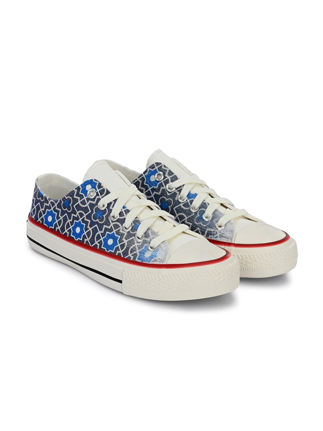 

CROWCIA LONDON Women Printed Round Toe Lightweight Canvas Sneakers, Blue