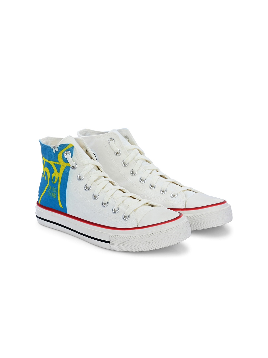 

CROWCIA LONDON Women Printed Round Toe Lightweight Canvas Sneakers, White