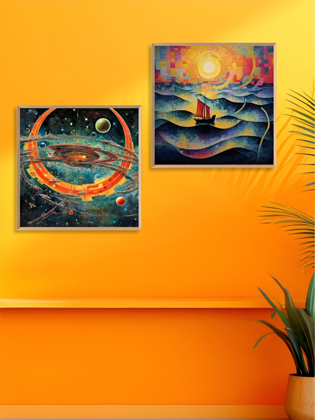 

Aura Blue & Orange 2 Pieces Painting Wall Arts