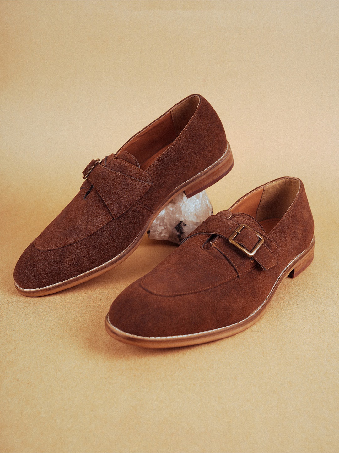 

MONKSTORY Men Woven Design PU Derbys, Brown
