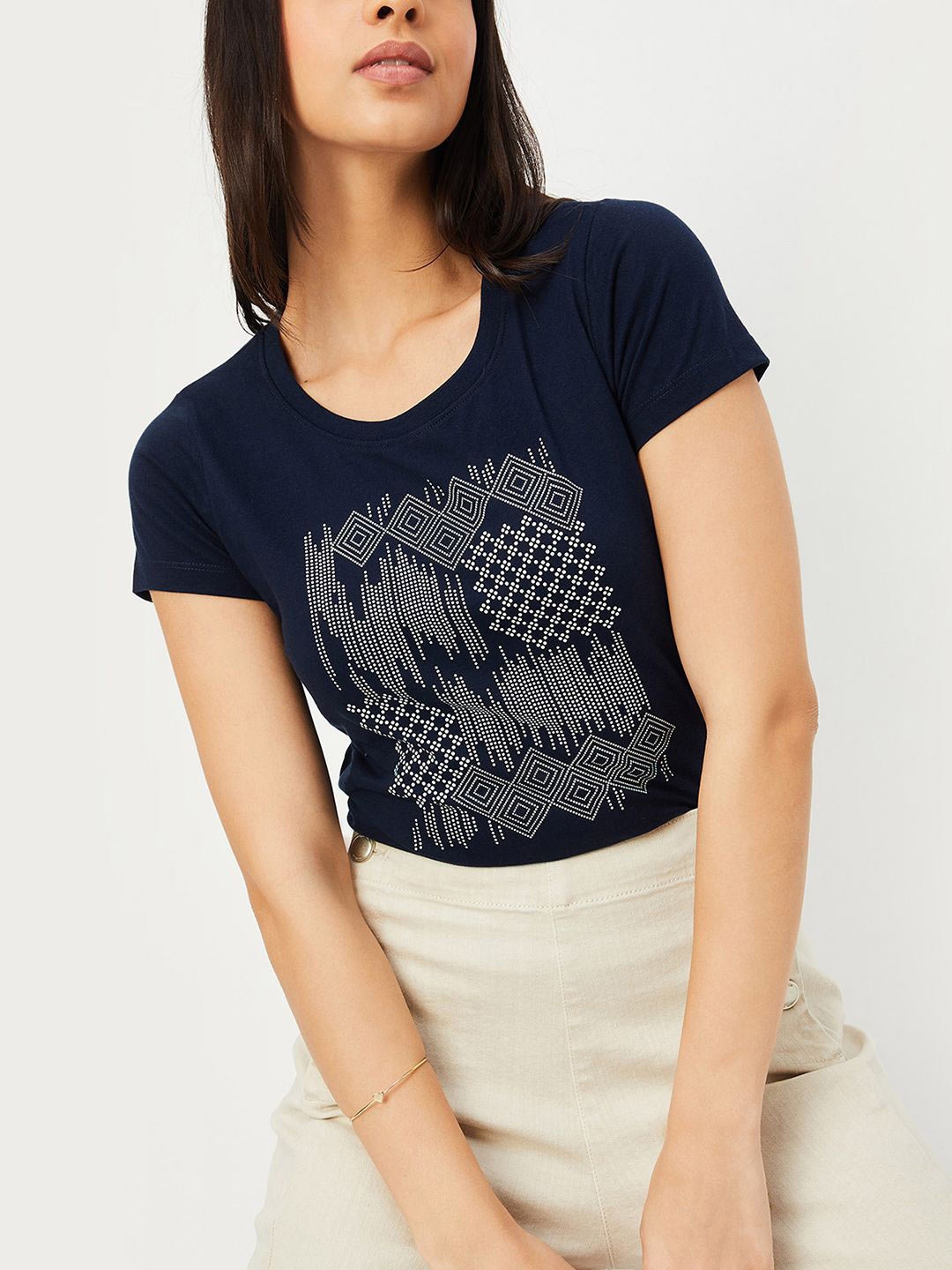 

max Graphic Printed Cotton T-shirt, Navy blue