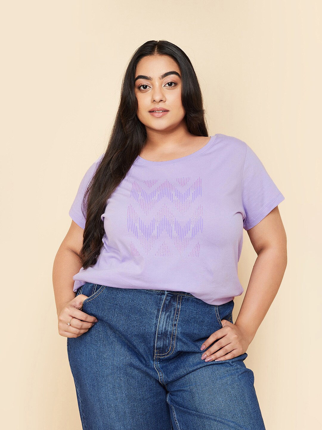 

max Women Graphic Printed Round Neck Cotton T-shirt, Purple