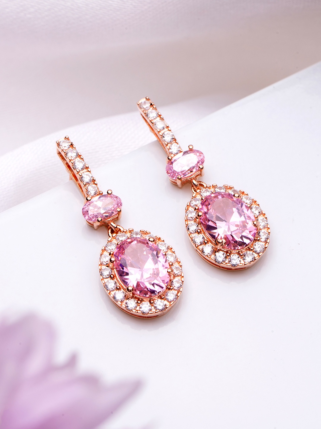 

Zavya Rose Gold-Plated Cubic Zirconia Contemporary Drop Earrings