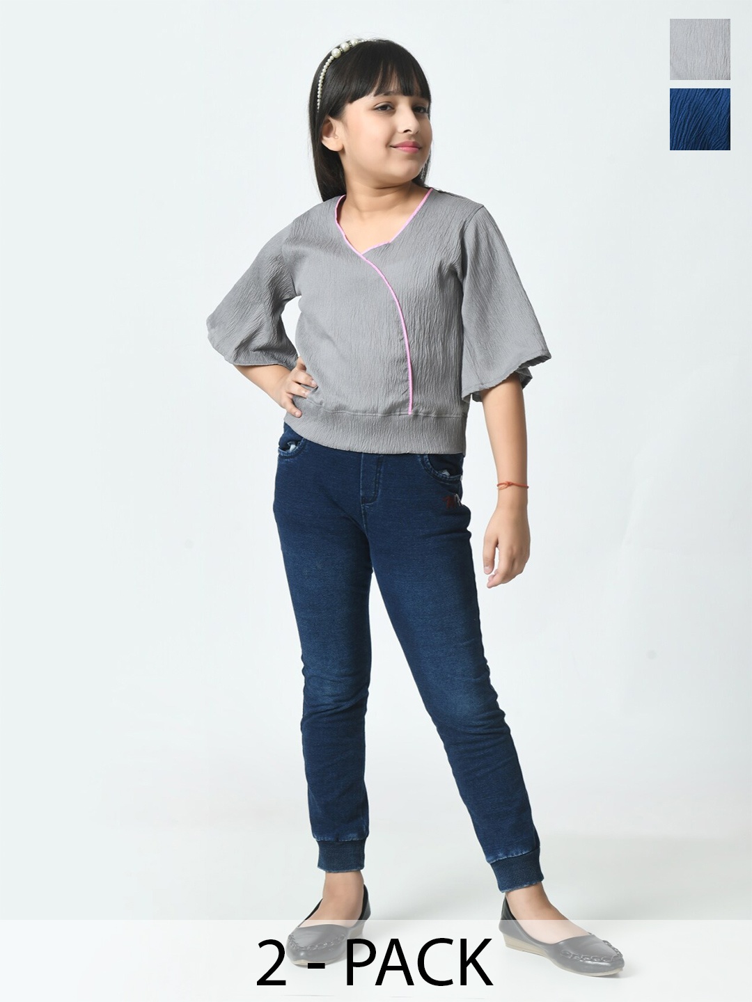 

BAESD Pack Of 2 Girls V-neck Crepe Top, Multi