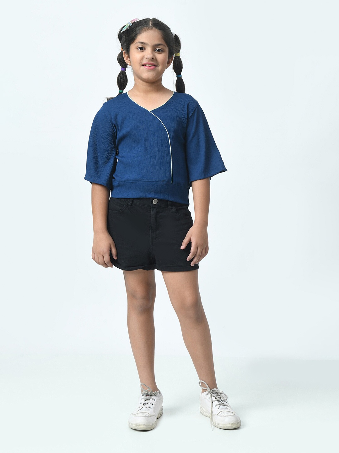 

BAESD Girl Crepe V-Neck Top, Navy blue