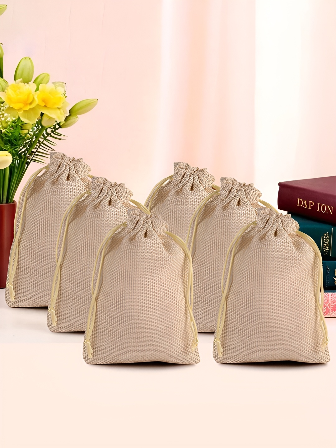 

Kuber Industries Gold Toned 6 Pieces Jute Multi-Utility Organisers