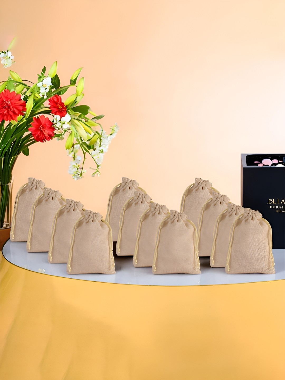 

Kuber Industries Gold-Toned 12 Pieces Drawstring Potli Bags