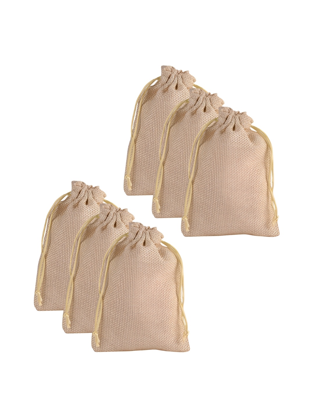 

Kuber Industries Gold-Toned 6 Pieces Self Design Multi Utility Potli Bags