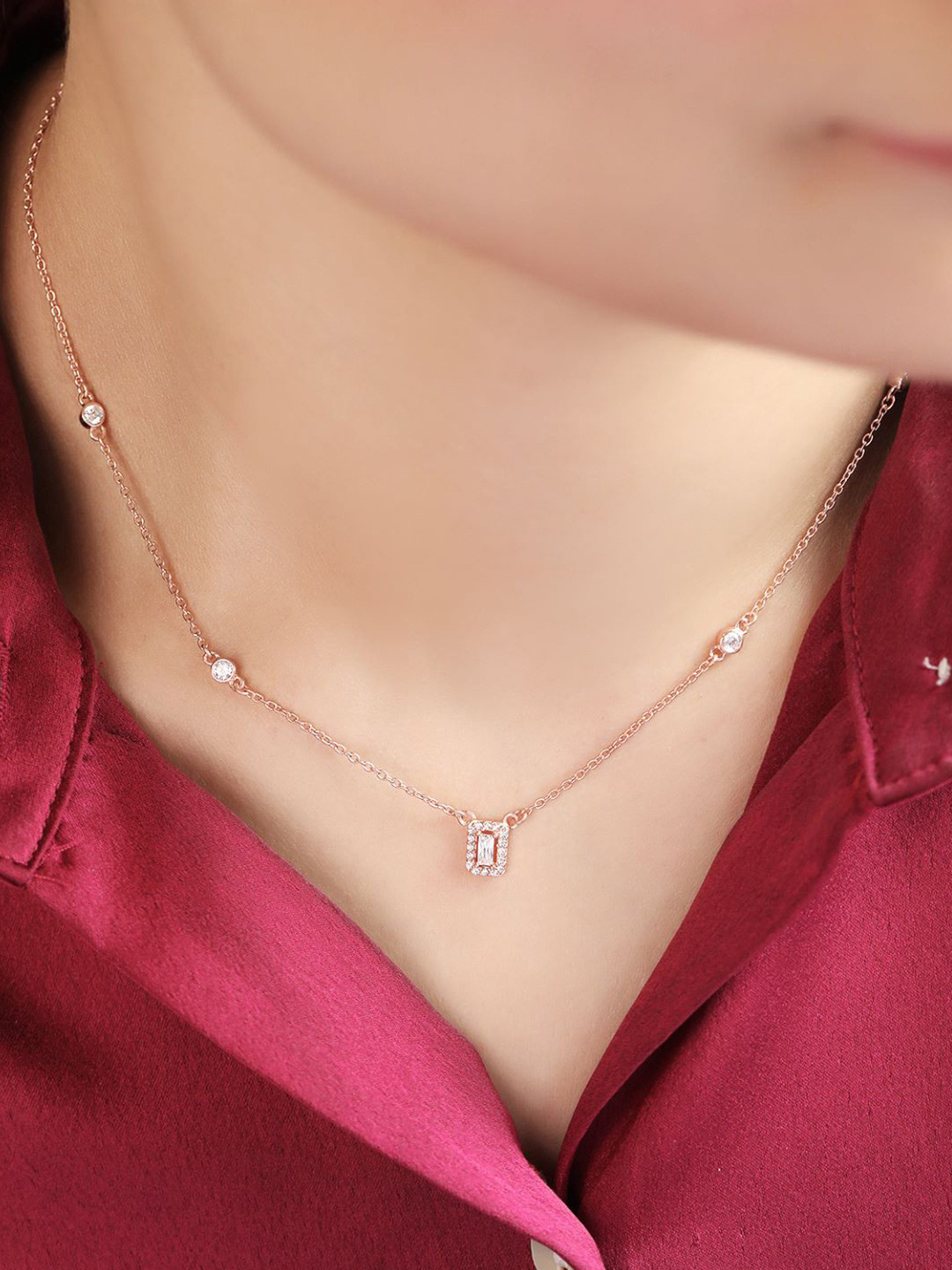 

Zavya 925 Sterling Silver Rose Gold-Plated Cubic Zirconia Studded Chain