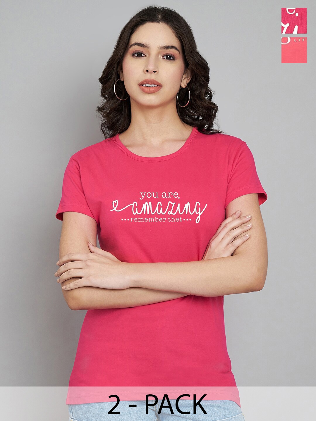 

Trend Level Women Typography 2 Printed Applique T-shirt, Magenta