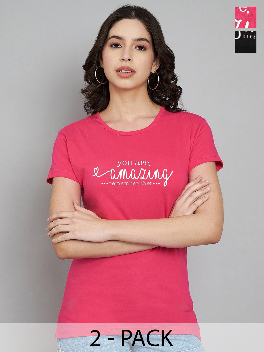 

Trend Level Women Typography Set Of 2 Printed T-shirt, Magenta