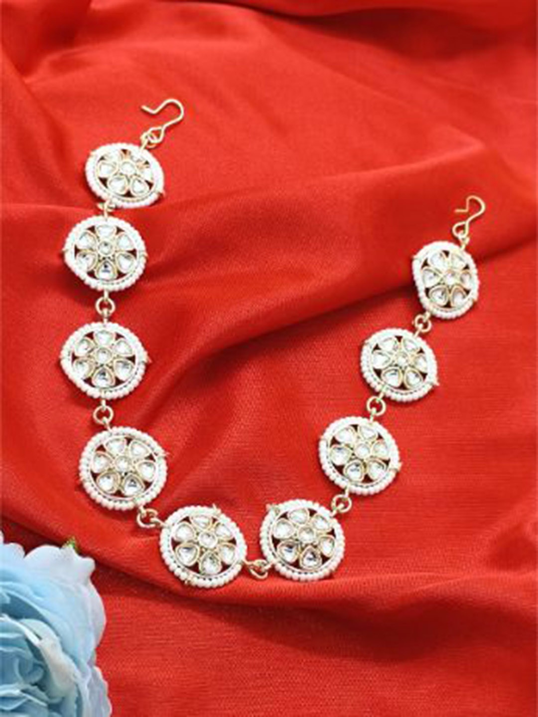 

FEMMIBELLA Gold-Plated Kundan Studded Matha Patti Head Jewellery, White