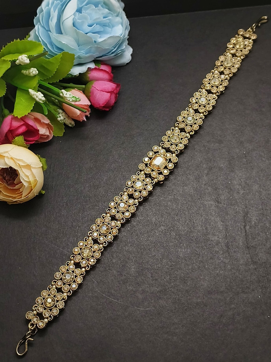 

FEMMIBELLA Gold-Plated Artificial Stones Studded Matha Patti