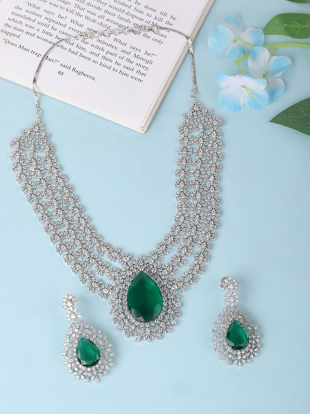 

AURAA TRENDS Rhodium-Plated AD Stones-Studded Jewellery Set, Silver