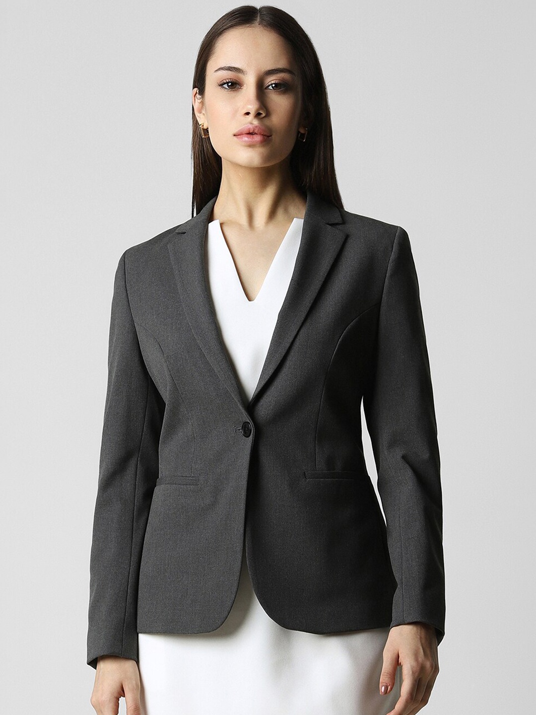 

Van Heusen Woman Self Design Single-Breasted Casual Blazer, Grey