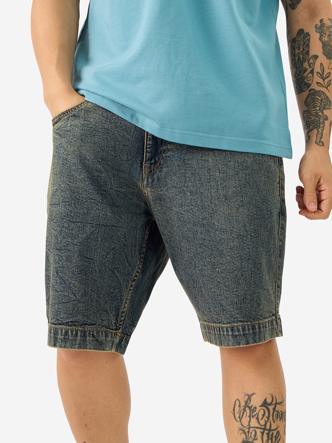 

The Souled Store Men Washed Denim Shorts, Blue