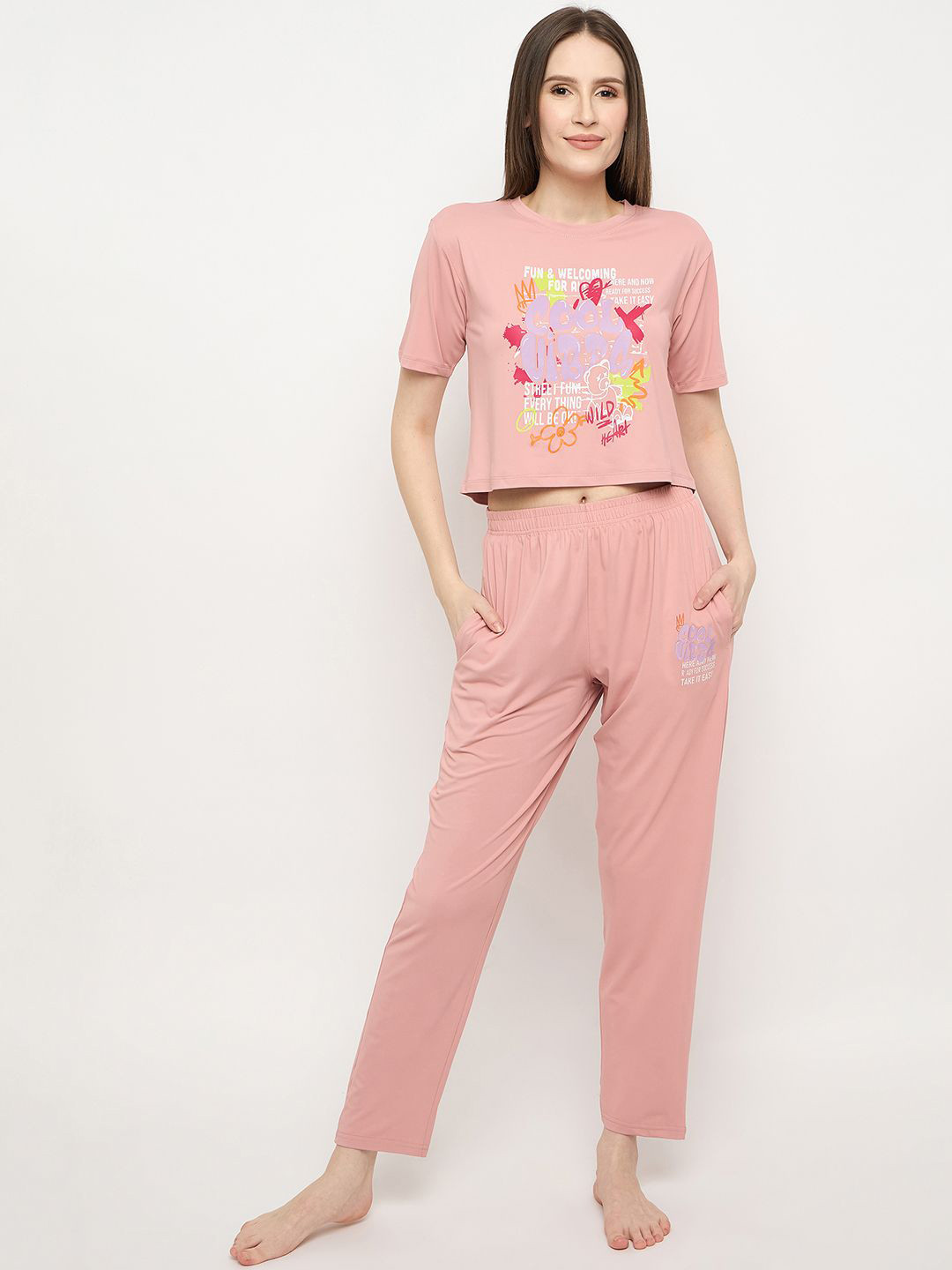 

Camey Women Printed Night suit, Pink