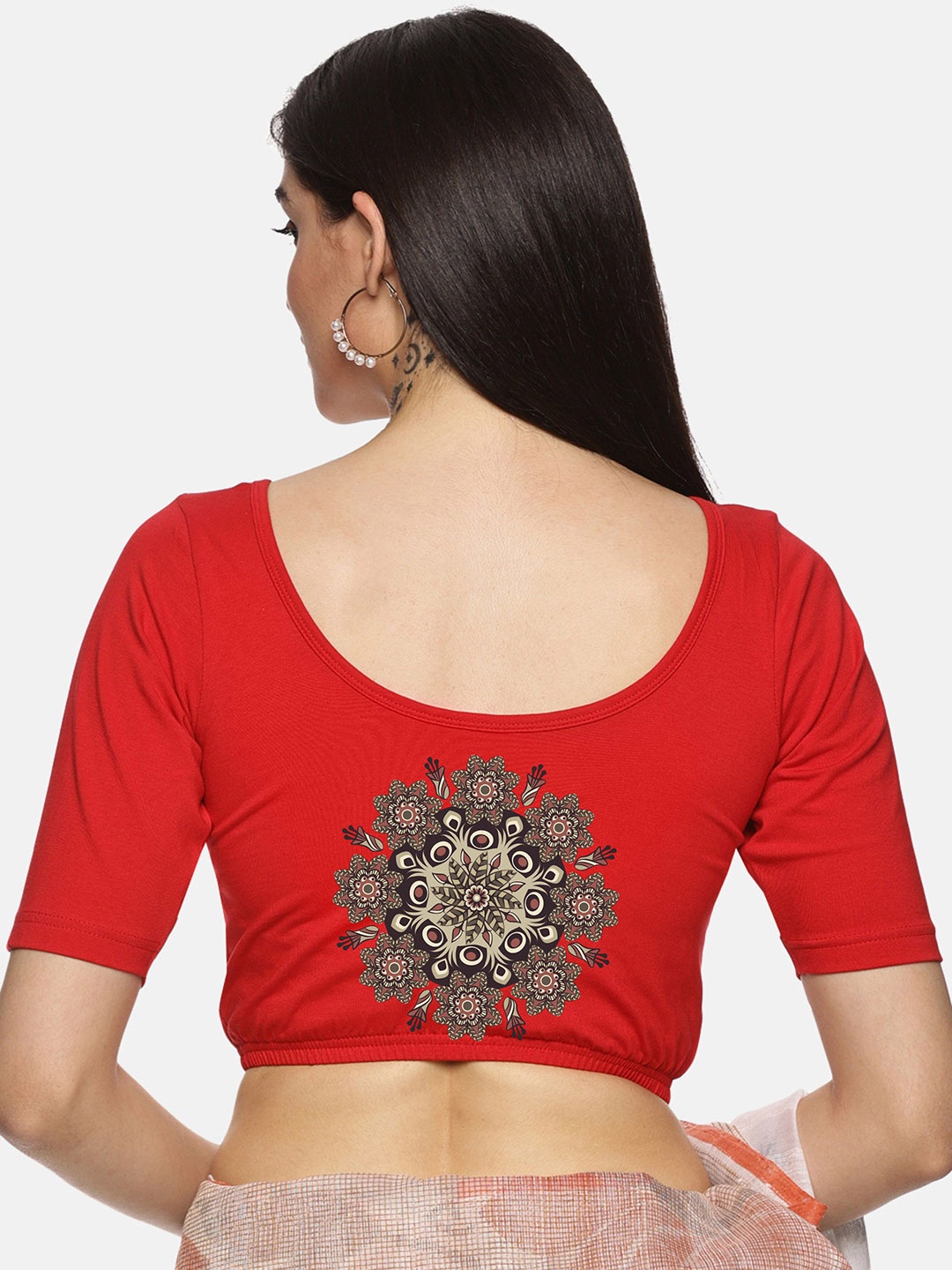 

NOT YET by us Round Neck Short Sleeve Saree Blouse, Red