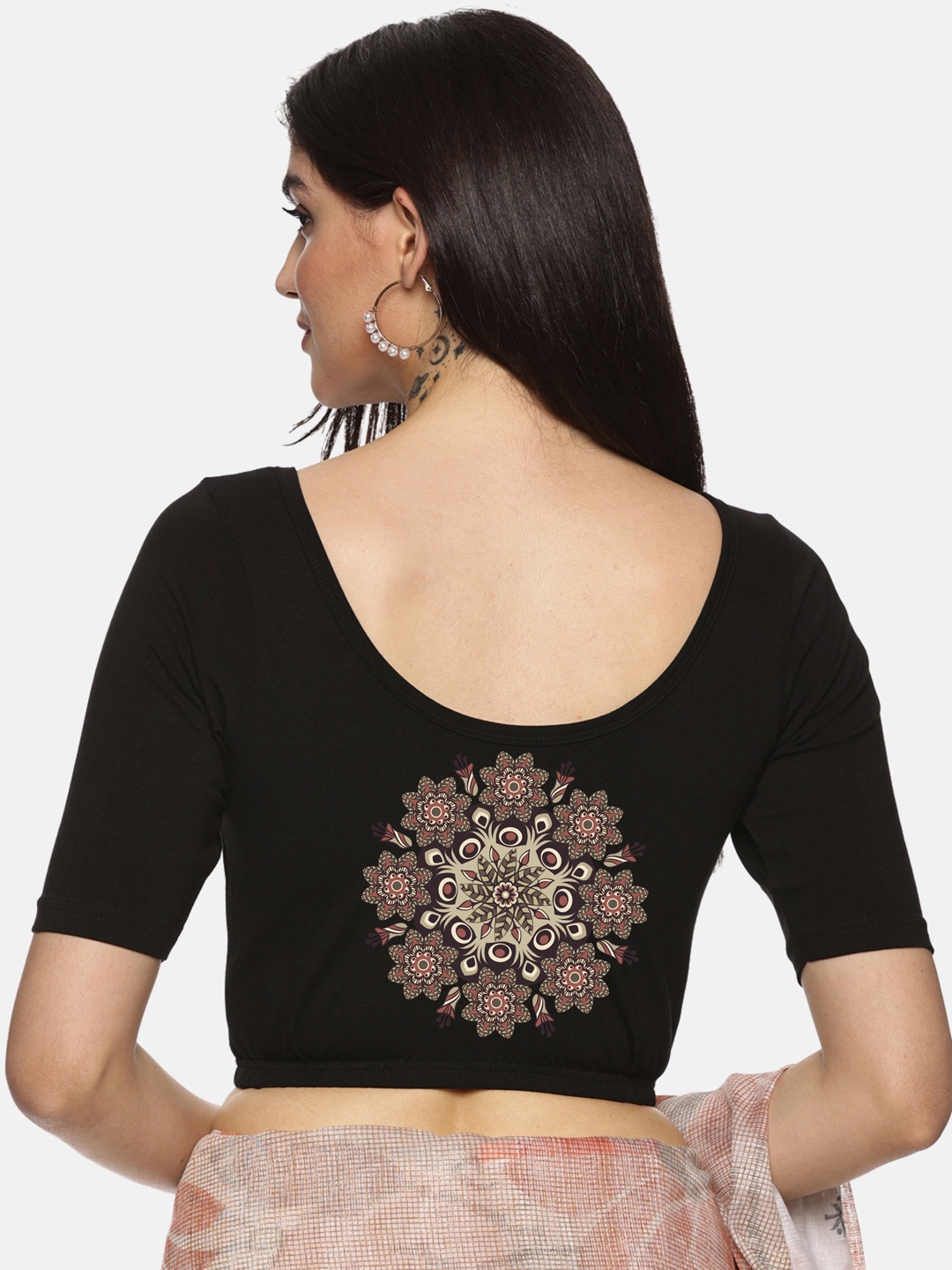 

NOT YET by us Printed Stretchable Saree Blouse, Black