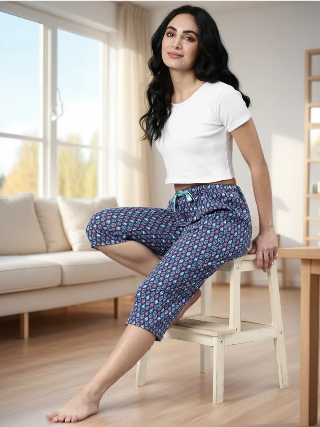 

Kryptic Women Printed Capris, Blue
