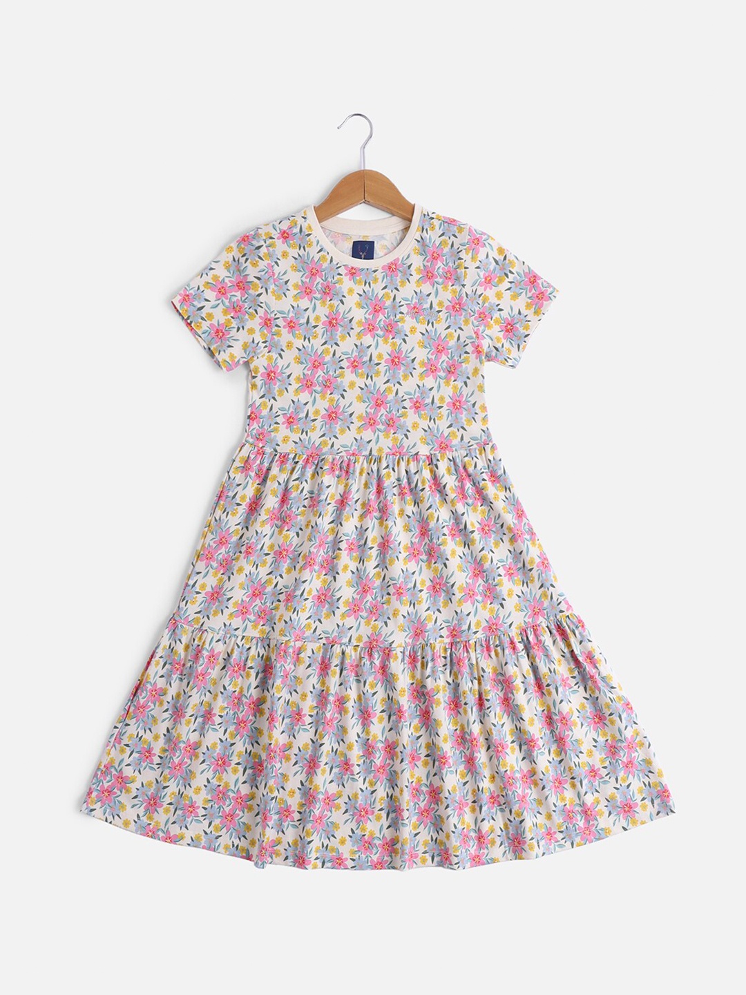 Allen Solly Junior Girls Floral Printed Cotton Fit & Flare Dress, Pink